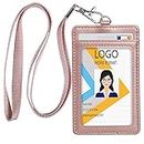Teskyer Leather ID Badge Holder, Vertical PU Leather ID Card Holder with 1 Clear ID Window & 1 Credit Card Slot and a Detachable Neck Lanyard