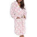 A2Z Women's Luxurious Heart Embossed Fleece Robe Dressing Gown Hooded Winter Cosy Changing Robe Soft Warm Loungewear, Pink, 16-18