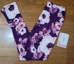 LuLaRoe Tween Leggings Beautiful Floral Print On Purple Background NWT