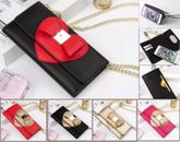 Purse W Shoulder Chain Wallet Detachable Case For iPhone 6 7 8 8+ Heart With Bow