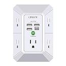 USB Wall Charger, Surge Protector, QINLIANF 5 Outlet Extender with 4 USB Charging Ports (4.8A Total) 3-Sided 1680J Power Strip Multi Plug Outlets Wall Adapter Spaced for Home Travel Office (3U1C)