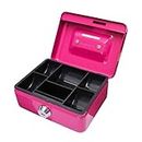Cathedral Products - 4" (12.5 cm) Lockable Small Metal Cash Box with Coin Slot, Money Box, Petty Cash Box, Piggy Bank - with 2 keys & Removable Change Tray – Pink