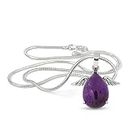 Reiki Crystal Products Amethyst Pendant, Natural Crystal Stone Angel Shape Pendant/Locket with Metal Chain for Unisex