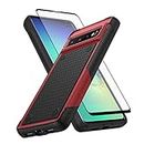 Asuwish Phone Case for Samsung Galaxy S10 Plus with Tempered Glass Screen Protector Cover and Cell Accessories Protective Rugged Dual Layer Hybrid S10+ S10plus 10S Edge S 10 10plus Women Men Red+Black