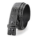 TRIWORKS Western Belt Strap for Men without Buckle 1.5" Wide Floral Engraved Embossed Leather Belt Strap, F-Black