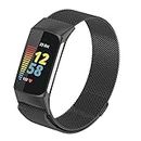 Magnetic Metal Bands Only Compatible with Fitbit Charge 5 Bands, Mesh Loop Adjustable Stainless Steel Wristbands Replacement Straps for Charge 5 Advanced Fitness & Health Tracker,Black, Large
