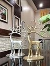 Blissful Decor Aluminium Handmade Decorative Reindeer | Christmas Reindeer Figurine Home Decorations for Living Room Standing Christmas Deer Table Top Statue Golden-Silver Pack of -2