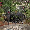 Lazy Susan Furniture - Rose Bistro Table with 2 Chairs - Cast Aluminium Garden Set, Antique Bronze (Rose Chairs, Blue Cushions)