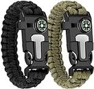 WUQID Paracord Survival Bracelet Loud Whistle Emergency Compass Survival Fire Starter Scraper Accessories for Hiking, Camping, Fishing and Hunting (2 Pack)