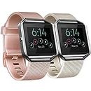ATUP Straps Compatible with Fitbit Blaze Wrist Strap (2 Pack), Classic Replacement Fitbit Blaze Strap [No Frame] (01 Rose Gold, Champagne, Small)