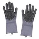 Zarpat Mixeur Premium Silicone Cleaning Handglove Brush 1 Pair Wash and Scrub Kitchen, Utensils, Bathroom and Furniture Easily One Size fits All Hands (Grey)