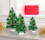 Kringle Express Set of 3 Bottle Brush Trees with Baubles in Green
