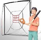 NET PLAYZ 7' x 7' Baseball & Softball Practice Hitting & Pitching Net similar to Bow Frame, Great for All Skill Levels, Pop up/Easy Fold up/Fiberglass Frame, Light weight, portable, Black (NOC05140)
