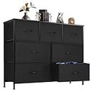 ANTONIA Dresser for Bedroom with 7 Drawers, Storage Organizer Units Furniture, Chest Tower TV Stand with Fabric Bins, Metal Frame, Wooden Top for Nursery, Living Room, Kidsroom, Closet, Black