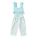 DaMohony Kleinkind Baby Mädchen Outfits Kleidung Rüschen Crop Tank Top mit vertikal gestreiften Hosen Gr. 5-6 Jahre, blau