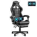 Soontrans Gaming Stuhl Massage, Gaming Sessel mit Fußstütze & Kopfstütze & Massage-Lendenkissen, Gepolsterte Armlehnen, Ergonomisch Gaming Stuhl für Gamer YouTube Livestreaming Xbox (Schwarz)