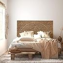 Rectangular King Size Bed Headboard, Wall Mounted Hanging Wooden Panels, Hand Carved Teak Wood Furniture, Rustic Brown color, 76x38 inches