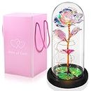 Preserved Rose Flower Gifts for Women, Beauty and The Beast Rose in Glass Dome with LED Light, Glass Rose Flowers Anniversary Birthday Gifts for Mom Girls Girlfriend Her