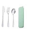 Portable Stainless Steel Flatware Set,Travel Cutlery Set for for Lunch,Office (Green)