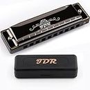 JDR Harmonica C, Blues armonica Key of C 10 Hole 20 Tone with Case Mouth Organ Standard Diatonic for Kids Beginner Adults Professional Player Teacher Parents Students Black New Year Gift