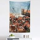 Ambesonne European Tapestry, View of Central Lisbon Portugal with Rooftops and Sea Old Town Nostalgic City, Fabric Wall Hanging Decor for Bedroom Living Room Dorm, 30" X 45", Multicolor