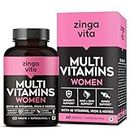 Zingavita Multivitamin Tablets for Women, with Biotin, Vitamin A, Calcium, Zinc, Magnesium, Iron & Herbal Extracts for PMS Support, Strong Bones, Hair, & Immunity - 60 Tablets