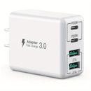 Usb C Wall Charger, 36w 4-port Usb C Charger Block, Fast Charging Block Dual Port Pd+qc Wall Plug Multiport Type C For Iphone 14/13/12/11/pro Max/xs/xr/8/7, Ipad, Phone, Tablet