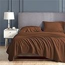 PINGAKSHA BEDDING Luxury 1000 Thread Count 100% Egyptian Cotton Bed Sheets Set - 3 PC (1 Flat Sheet with 2 Pillowcases) - Chocolate Solid King Size