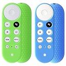 2pcs Remote Cover (Glow in The Dark) Compatible with 2020 Google TV Voice Remote, Pinowu Anti Slip Shockproof Silicone Case Cover (Green and Blue)