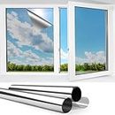 Donox One Way Window Privacy Film, Daytime UV Resistant Heat Control Non-Adhesive Static Reflective Decorative Window Film, (Silver, 11.8 x 78.7 inches)
