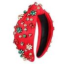 NVENF Christmas Headband for Women Jeweled Xmas Plaid Headband Embellished Crystal Pearl Knotted Headbands Wide Top Knot Holiday Headband Christmas Hair Accessories Holiday Outfits Gifts (Xmas Bow 1)