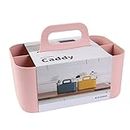 BLUE GINKGO Multipurpose Caddy Organizer - Stackable Plastic Caddy with Handle | Desk, Makeup, Dorm Caddy, Classroom Art Organizers and Storage Tote (Rectangle) - Pink