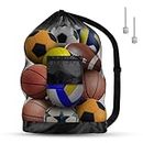 AMFUN Extra Large Football Mesh Bag, Drawstring Bag with Adjustable Shoulder Strap, Storage Mesh Bag with Pocket for Basketball, Football, Rugby Ball, Volleyball
