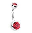 Traditional Tattoo Supply Stainless Steel Dark Red Double Stone Belly Stud For Belly Beauty