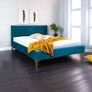 NEW PLUSH TEAL FABRIC BED FRAME 5FT KINGSIZE AND MEMORY FOAM MATTRESS CLEARANCE