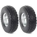 AR-PRO (2-Pack) 10-Inch Solid Rubber Tire Wheels - Replacement 4.10/3.50-4" Tires and Wheels Flat Free with 5/8" Bearings, 2.2" Offset Hub - Perfect for Hand Truck, Wheelbarrow, Gorilla Carts