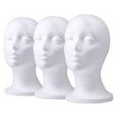 Foraineam 3 Pieces Foam Mannequin Head Wig Head, Female Mannequin Wig Display Stand Holder, Cosmetics Model Head White Foam Heads for Glasses Mask Hat Headband Hairpieces and More