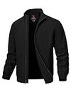 TBMPOY Mens Lightweight Jackets Casual Golf Windbreaker Bomber Work Business Jacket Spring Fall Track Coat with Pockets(Black, L)