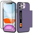 Coolden for iPhone 11 Case with Card Holder Slot 2 iPhone 11 Screen Protector + 1 Camera Lens Protector Heavy Duty Protective Case Shockproof Wallet Case Cover for iPhone 11 Phone Case-Purple