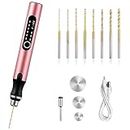 3-Speed Cordless Mini Drill Pen With 8 Small Drill Bits,Rechargeable Electric Hand Drill Pin Vise,Resin Drill Set For Jewelry Making,Resin,Plastic,Wood,Keychains DIY (PINK)
