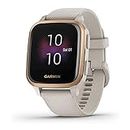 Garmin Venu Sq Music, GPS Smartwatch with Bright Touchscreen Display, Features Music and Up to 6 Days of Battery Life, Rose Gold with Tan Band
