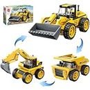 QMAN 3in1 City Construction Vehicles Building Set for Boys 6 Year and Up, STEM Educational Building Bricks Toy for Kids 6-12 Years, Build Loader or Excavator or Dump Truck