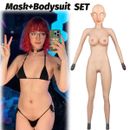 Silicone Breast Forms Full Bodysuit + Head Mask Full Face Disguise Crossdresser