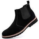 Mens Chelsea Boots Suede Leather Dress Boots Low Heel Casual Slip-On Ankle Boots Formal Shoes for Men