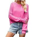 Womens Kintted Rib Sweaters Drop Shoulder Solid Color Casual Pullovers Tops Scoop Neck Elegant Soft Cropped Sweatshirt, Plus Size Sweaters for Women Sweatshirts for, Hot Pink Small