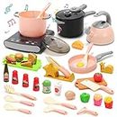 CUTE STONE Play Kitchen Accessories Set, Kids Cooking Toys Set with Play Pots and Pans, Electronic Induction Cooktop with Sound & Light, Cookware Utensils Kids Kitchen Set Kitchen Toys for Kids