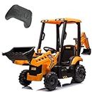 4 in 1 Ride on Tractor Truck Excavator Bulldozer for Kids, 12V Licensed JCB Electric Vehicle w/Remote Control, Front Loader Shovel, Digger, Removable Tent, Battery Powered Ride on Car (Yellow)