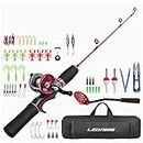 LEOFISHING Ice Fishing Rod and Reel Combos Two-Piece Ice Fishing Pole with Complete Kits JIG Hooks Soft Lures Spoon and Carrier Bag 50cm/19.7inch (Red)