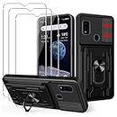 GEJEFA Case for ZTE Blade A7P + 3 Pack Screen Protector, Military Grade Ring Kickstand Shockproof Rugged Protective Case with Credit Card Slot & Sliding Camera Cover for ZTE Blade A7P, Black