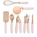 ZKOOO Kitchen Utensil Set 7pcs Stainless Steel Cooking Utensils Set Heat Resistant Non Stick Kitchen Gadget Cookware Set for Cooking and Baking, BPA Free, Pink